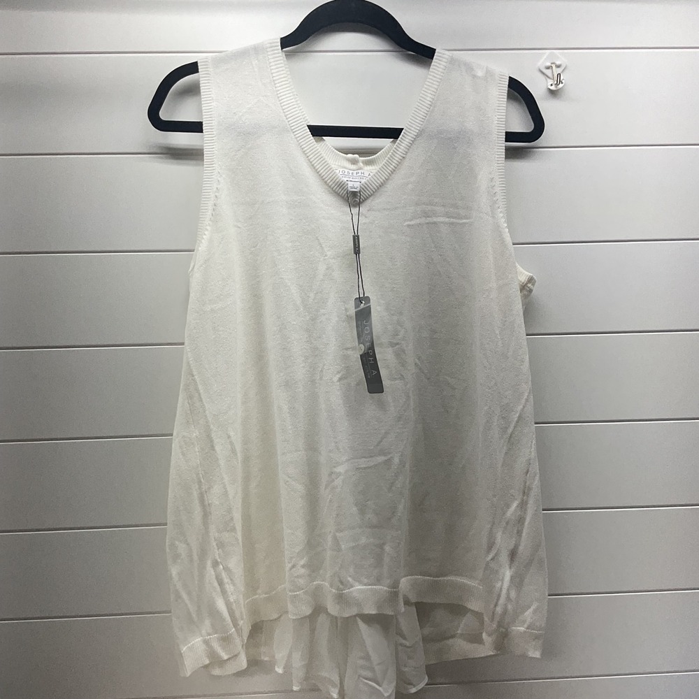 Joseph A. Womens White V-Neck Sleeveless Mixed Media Knit Top JA104352VB Large